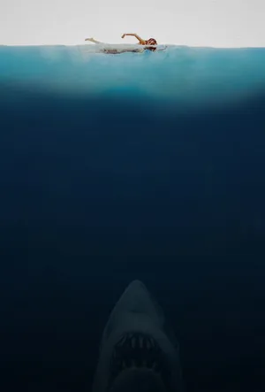 The Iconic Poster For Classic Horror Movie Jaws Wallpaper