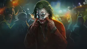 The Joker Is In Front Of A Crowd Of People Wallpaper