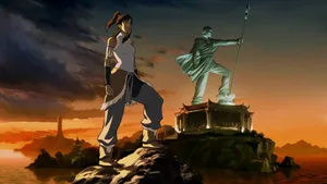 The Legend Of Korra With Aang Statue Wallpaper