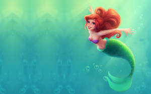 The Little Mermaid In Green Tail Wallpaper