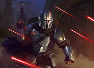 The Mandalorian And Baby Yoda Studied In A Standoff Wallpaper