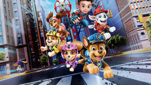 The Paw Patrol Team In Action During Their Movie Adventure Wallpaper