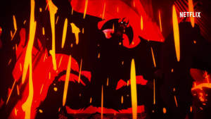 The Powerful Devilman Crybaby Stands Defiant Against A Fierce Lava Flow. Wallpaper