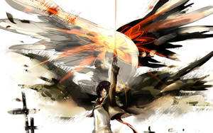 The Titan-slaying Mikasa Ackerman Stands Vigilant Wallpaper