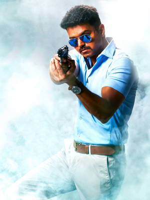 Theri Movie Vijay Aiming Gun Wallpaper