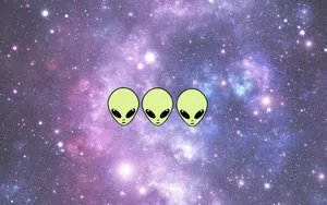 Three Aliens In Space With A Purple Background Wallpaper