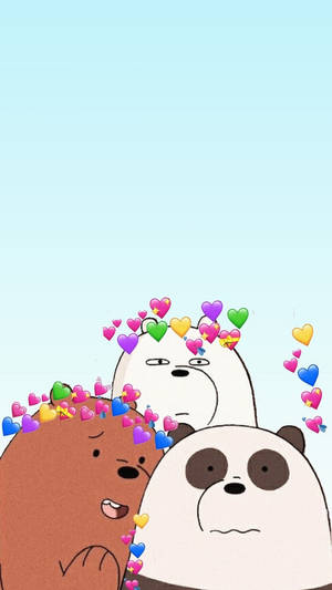 Three Bears Colorful Hearts Wallpaper