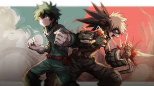 Three Of My Hero Academie's Most Popular Characters – Deku, Todoroki, And Bakugou Wallpaper