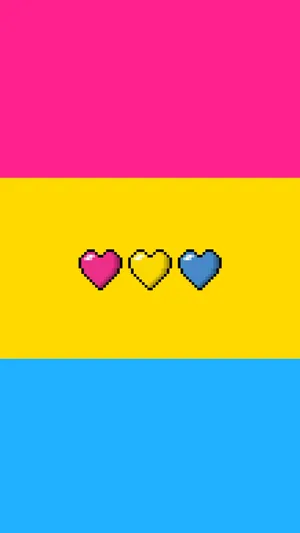 Three Pan Flag Pixel Hearts Wallpaper