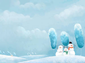 Three Snowmen Friends Wallpaper