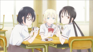 Thrilling Card Game Moments In Asobi Asobase Wallpaper