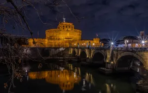 Tiber River In Castel Santangelo At Night Wallpaper