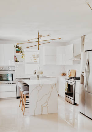 Tidy White Marble Kitchen Dining Table Wallpaper