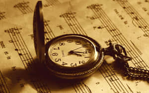 Time Clock With Musical Note Wallpaper