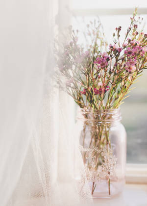 Tiny Pink Flowers In Simple Flower Vase Wallpaper