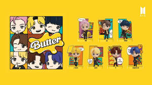 Tiny Tan Bts Toys In Yellow Wallpaper