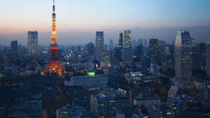 Tokyo Tower Illuminating The Night Sky Wallpaper