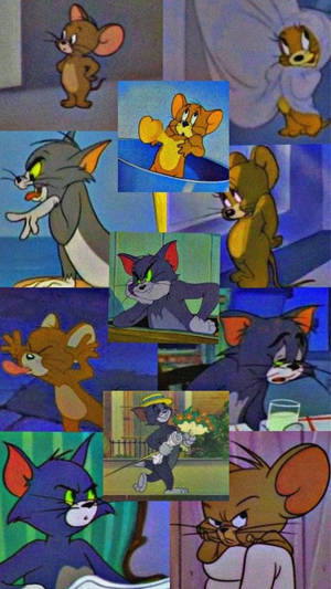 Tom And Jerry Aesthetic Blue-colored Wallpaper