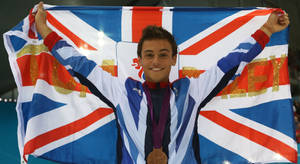 Tom Daley Waving The Union Jack Flag. Wallpaper