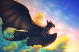 Toothless_ Soaring_at_ Sunset Wallpaper