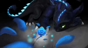 Toothless_with_ Glowing_ Blue_ Rose Wallpaper