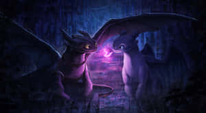 Toothlessand Light Fury Magical Encounter Wallpaper