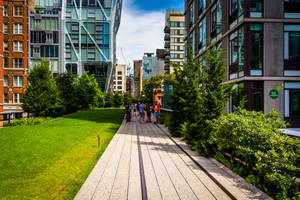 Tourists Walking In The High Line Wallpaper