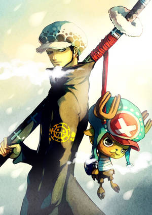 Trafalgar Law Strikes Fear Into The Hearts Of Enemies With Chopper By His Side Wallpaper