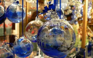 Transparent Blue Glass Christmas Balls Wallpaper