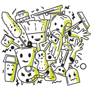 Trash Can Together With Cleaning Supplies Wallpaper