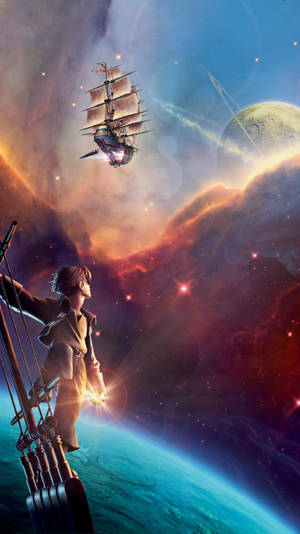 Treasure Planet Jim Hawkins Watching R.l.s. Legacy Wallpaper