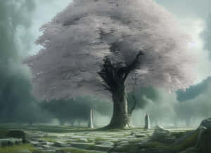 Tree Of Life With White Leaves Wallpaper