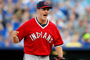 Trevor Bauer Wearing Red Cleveland Indians Jersey Wallpaper