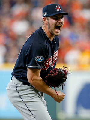 Trevor Bauer Yelling In Dark Blue Shirt Wallpaper