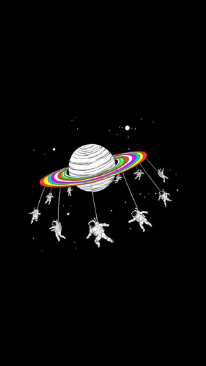 Trippy Astronaut In Space Playing Around Saturn Wallpaper