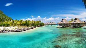 Tropical Beach Huts Summer Desktop Wallpaper