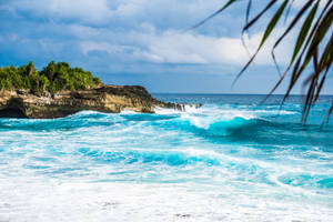 Tropical Beach Strong Waves Wallpaper