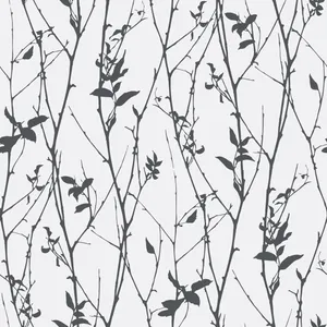 Twigs And Leaves Black And White Pattern Wallpaper
