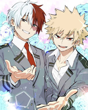 Two Anime Boys In School Uniforms With Flowers Wallpaper