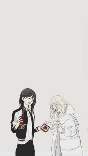 Two Anime Girls Sharing A Romantic Moment. Wallpaper