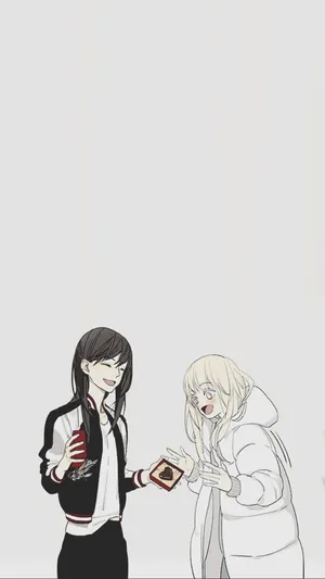 Two Anime Girls Sharing A Romantic Moment. Wallpaper