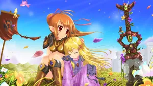 Two Anime Girls Sitting In The Grass Wallpaper