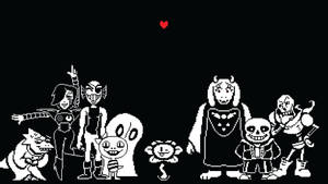 Two Beloved Undertale Characters, Sans And Papyrus, United In A Black And White Pixel Art Masterpiece Wallpaper