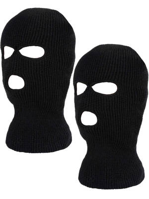 Two Black Knitted Ski Masks On A White Background Wallpaper