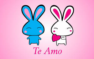 Two Cute Bunnies Te Amo Pink Wallpaper