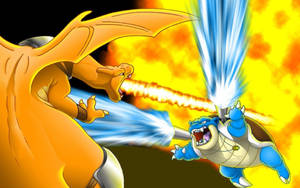 Two Generations Of Fire And Water – Blastoise And Charizard Wallpaper