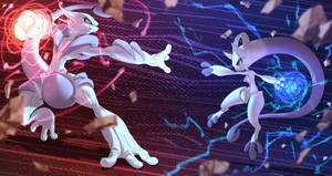 Two Legendary Pokemon Battle: Mewtwo X Vs Mewtwo Y Wallpaper