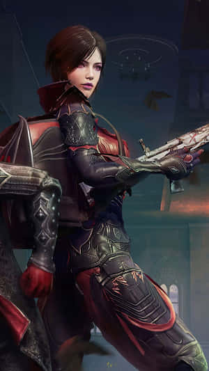 Two Women In Armor Holding Weapons Wallpaper