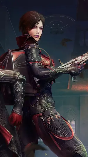 Two Women In Armor Holding Weapons Wallpaper