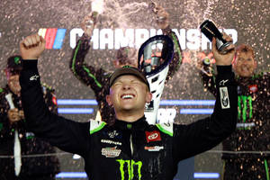 Ty Gibbs Arms Up In Celebration Wallpaper